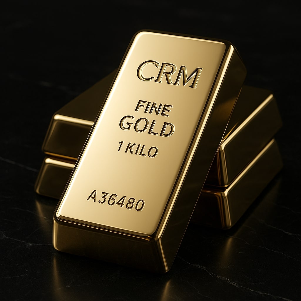 Close-up of stacked gold bars in secure vault lighting